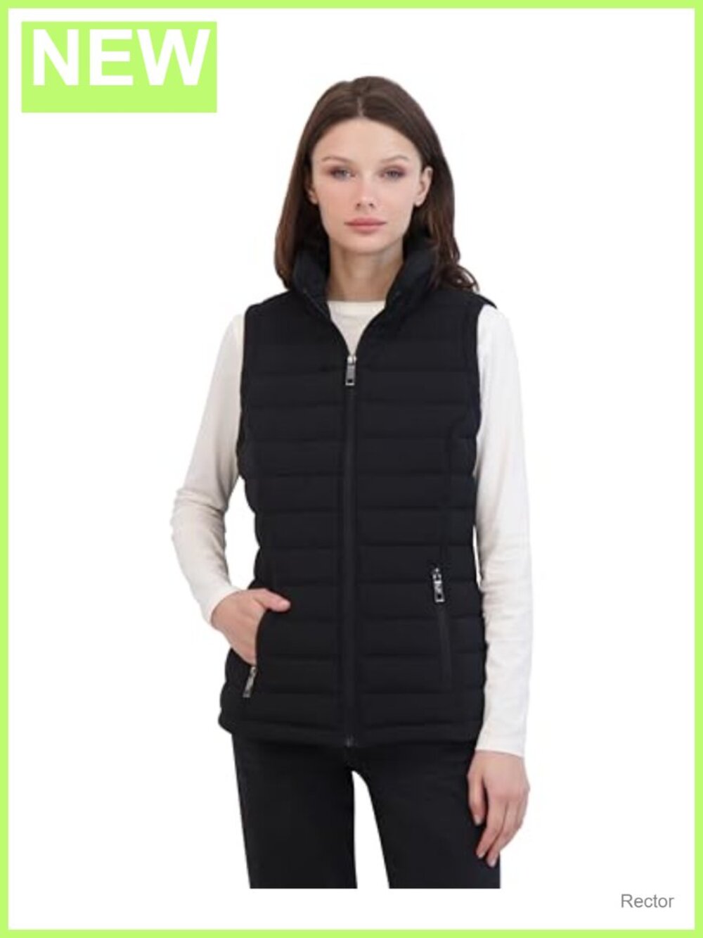 Quilted Stretch Puffer Vest Water-Resistant Zip Front Detachable Hood